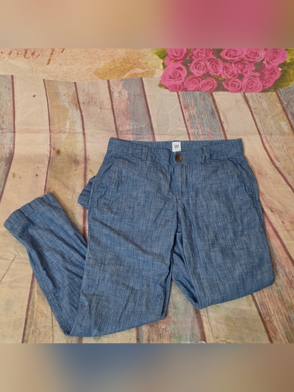 GAP Lightweight Chambray Pants - Blue 100% Cotton